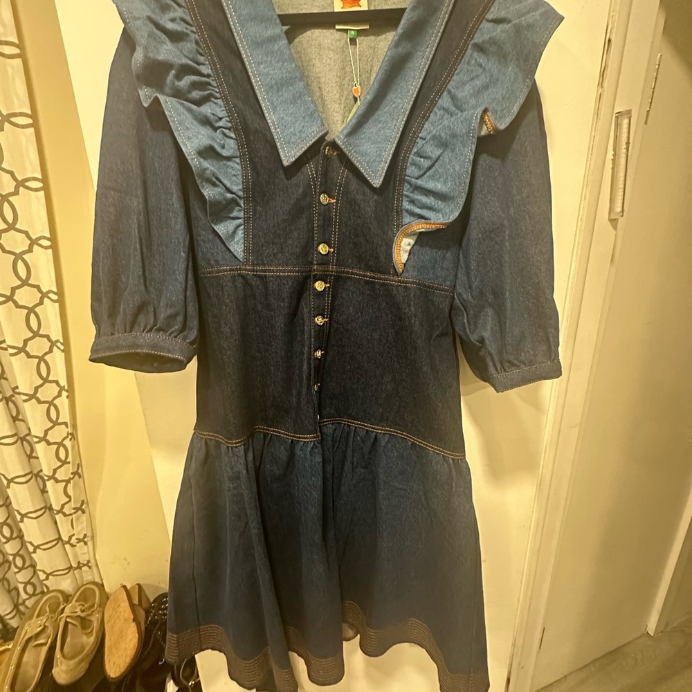 FARM Rio Indigo Ruffle-Trim Midi Dress - Picture 2 of 4